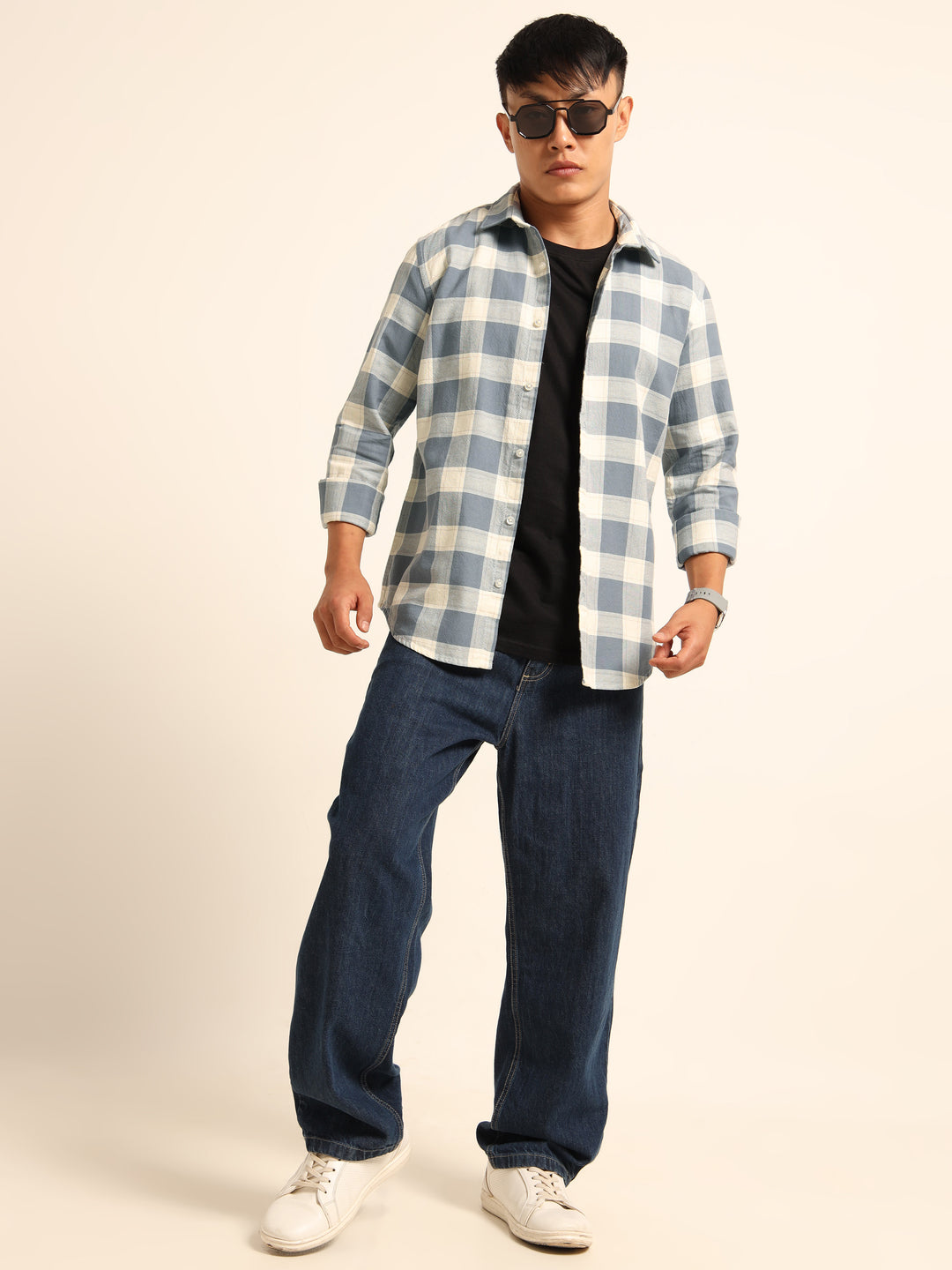 Indigo Blue Regular Fit Check Shirt Checks Shirt Bushirt