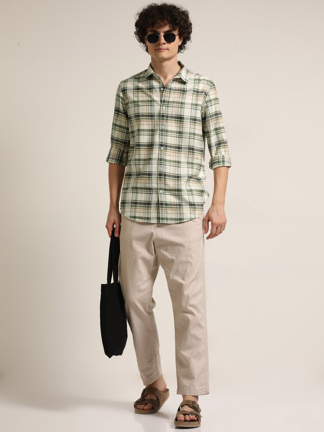 Green Regular Fit Check Shirt Checks Shirt Bushirt