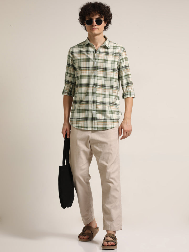 Green Regular Fit Check Shirt Checks Shirt Bushirt