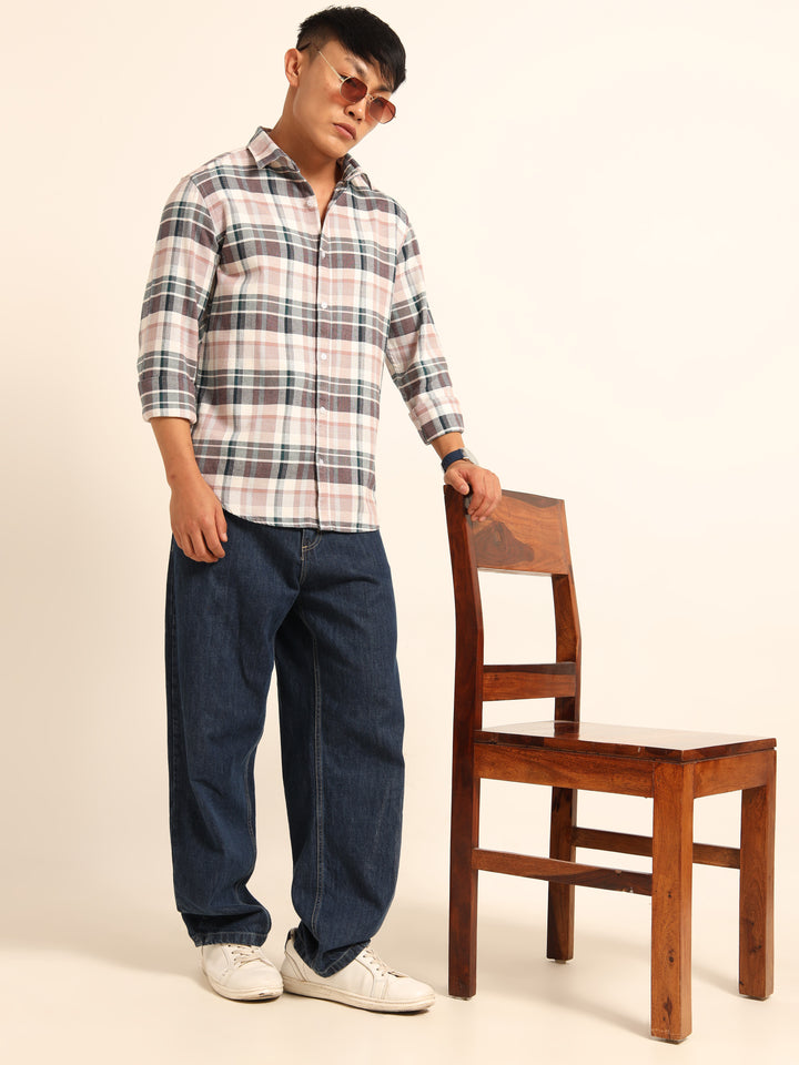 Taupe Regular Fit Check Shirt Checks Shirt Bushirt