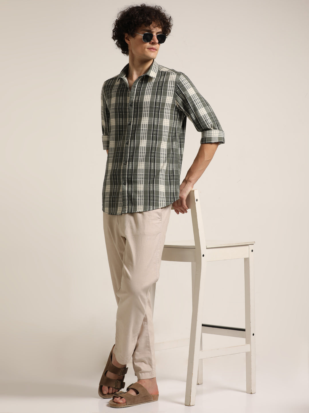Green Regular Fit Check Shirt Checks Shirt Bushirt