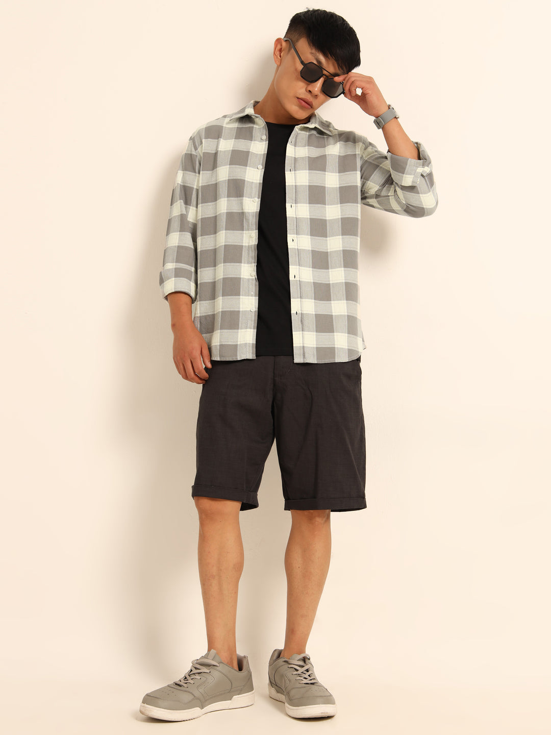 Ash Grey Regular Fit Check Shirt Checks Shirt Bushirt