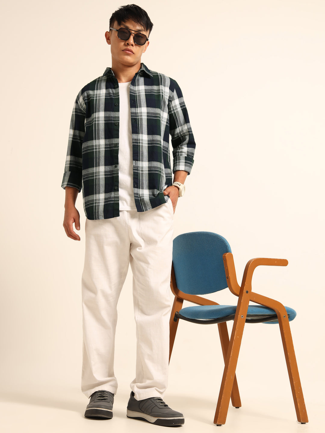 Dark Green Regular Fit Check Shirt Checks Shirt Bushirt