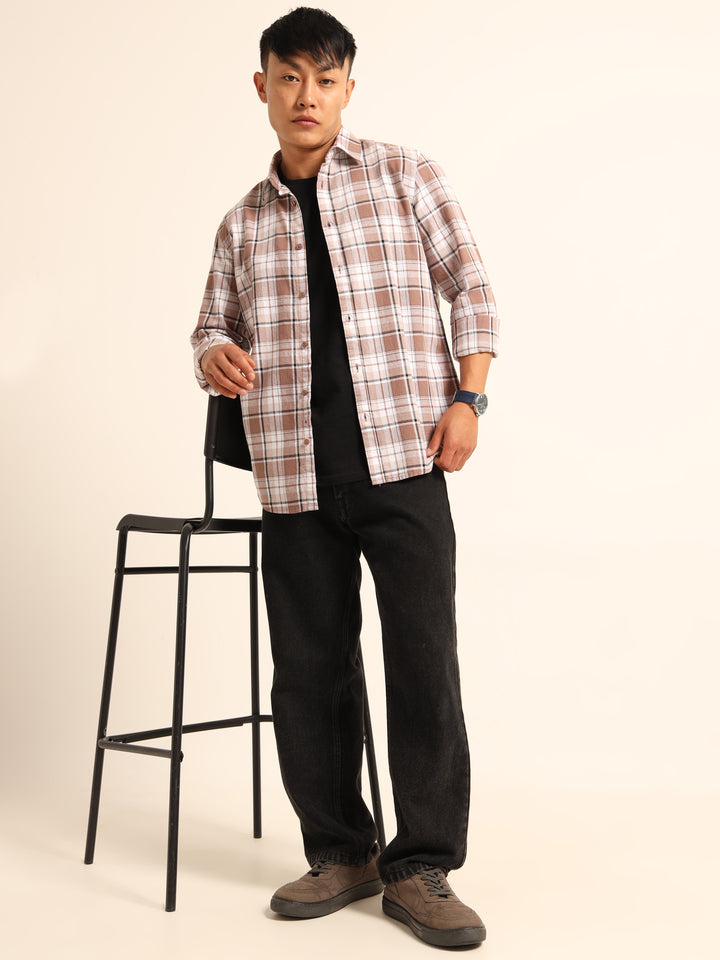 Tuscan Brown Regular Fit Check Shirt Checks Shirt Bushirt