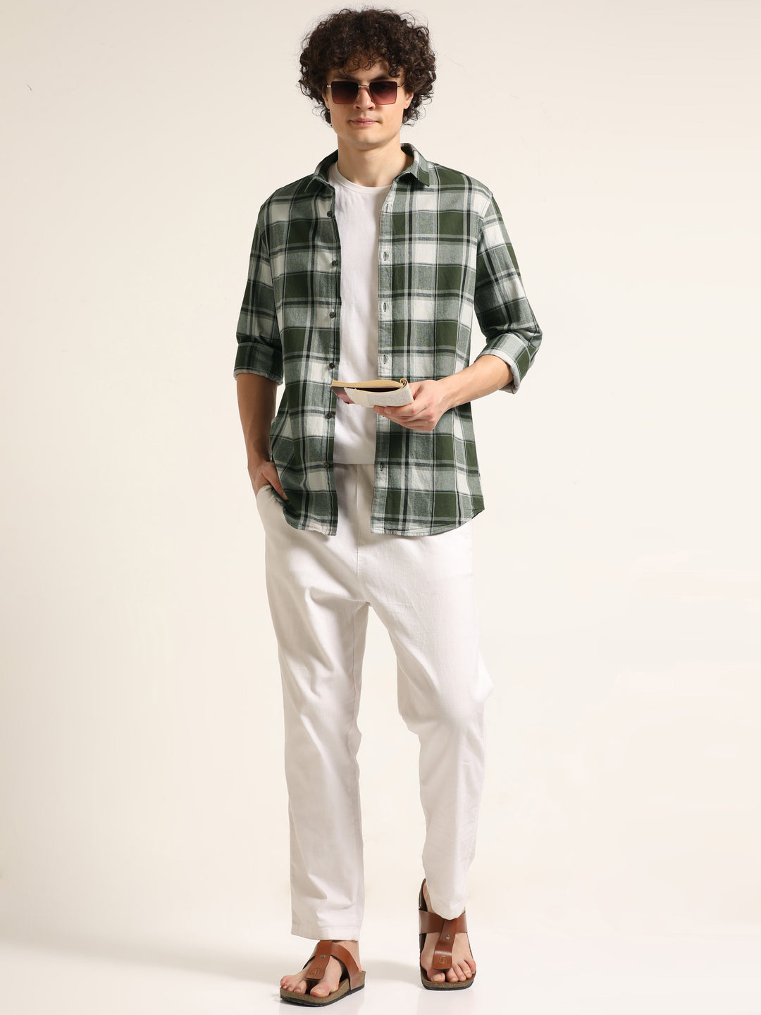 Olive Checks Regular Fit Shirt Checks Shirt Bushirt