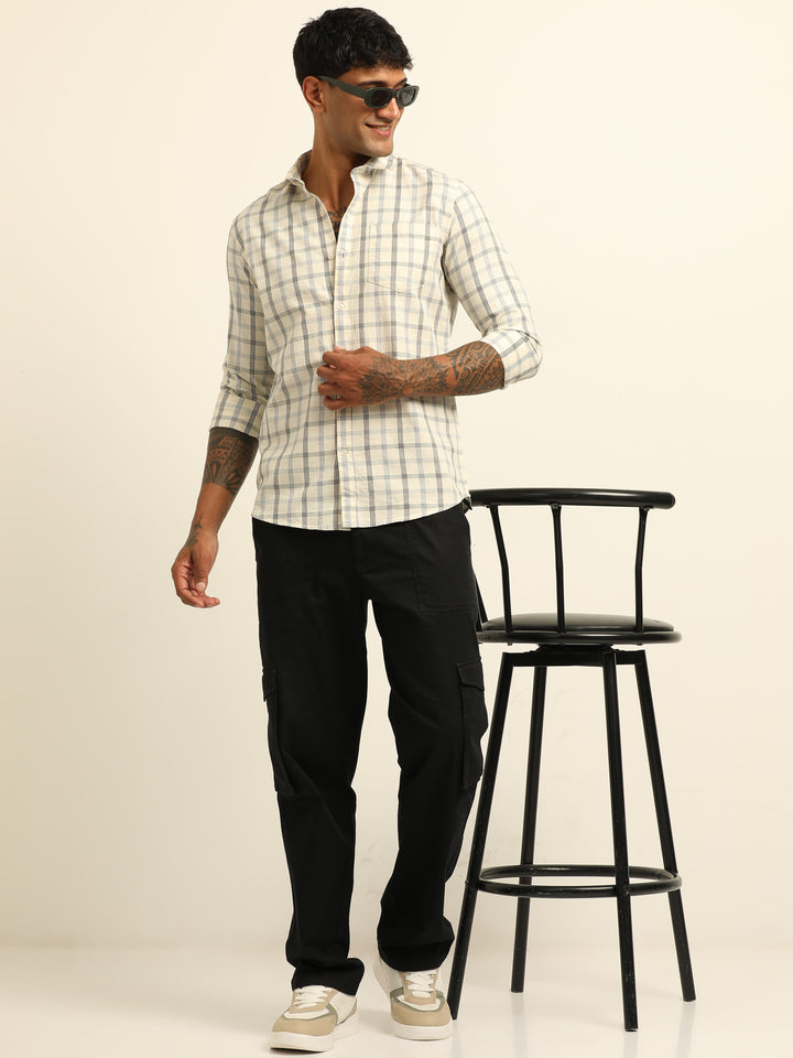 Cream Regular Fit Check Shirt Checks Shirt Bushirt