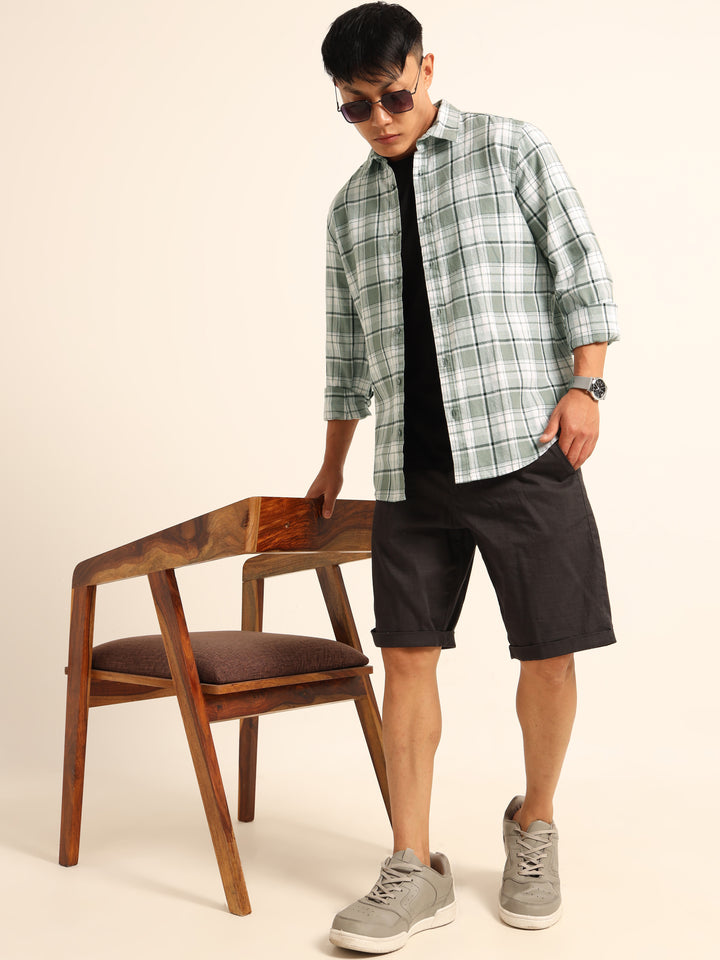 Misty Grey Regular Fit Check Shirt Checks Shirt Bushirt