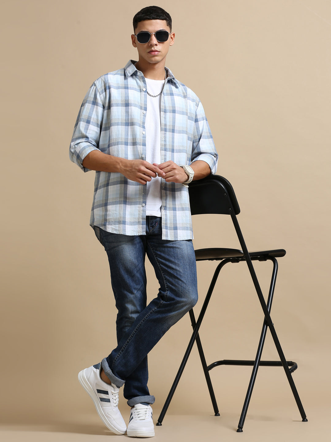 Light Blue Checks Regular Fit Shirt Checks Shirt Bushirt