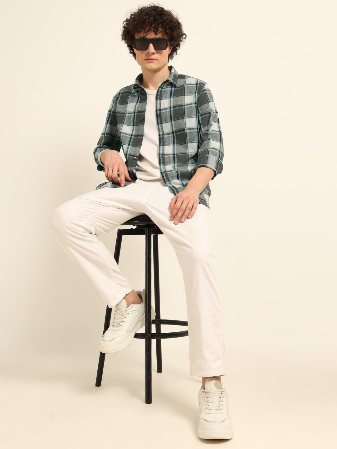 Stone Grey Check Regular Fit Shirt Checks Shirt Bushirt