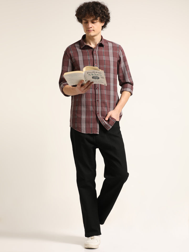 Taupe Regular Fit Check Shirt Checks Shirt Bushirt