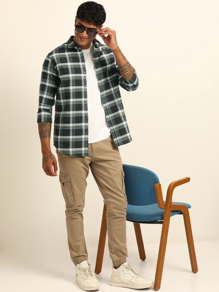 Dark Grey Regular Fit Check Shirt Checks Shirt Bushirt