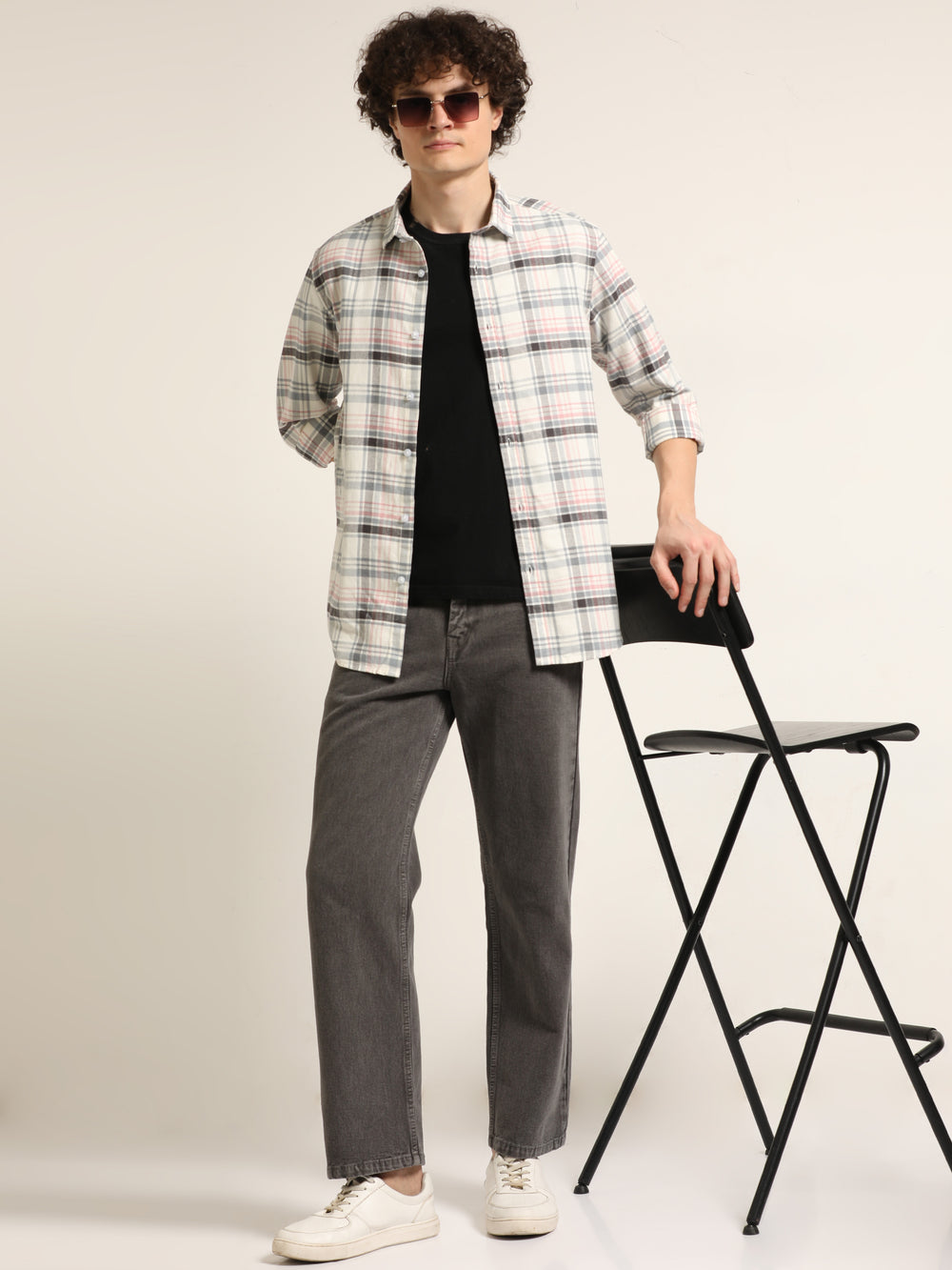 Peach Regular Fit Check Shirt Checks Shirt Bushirt