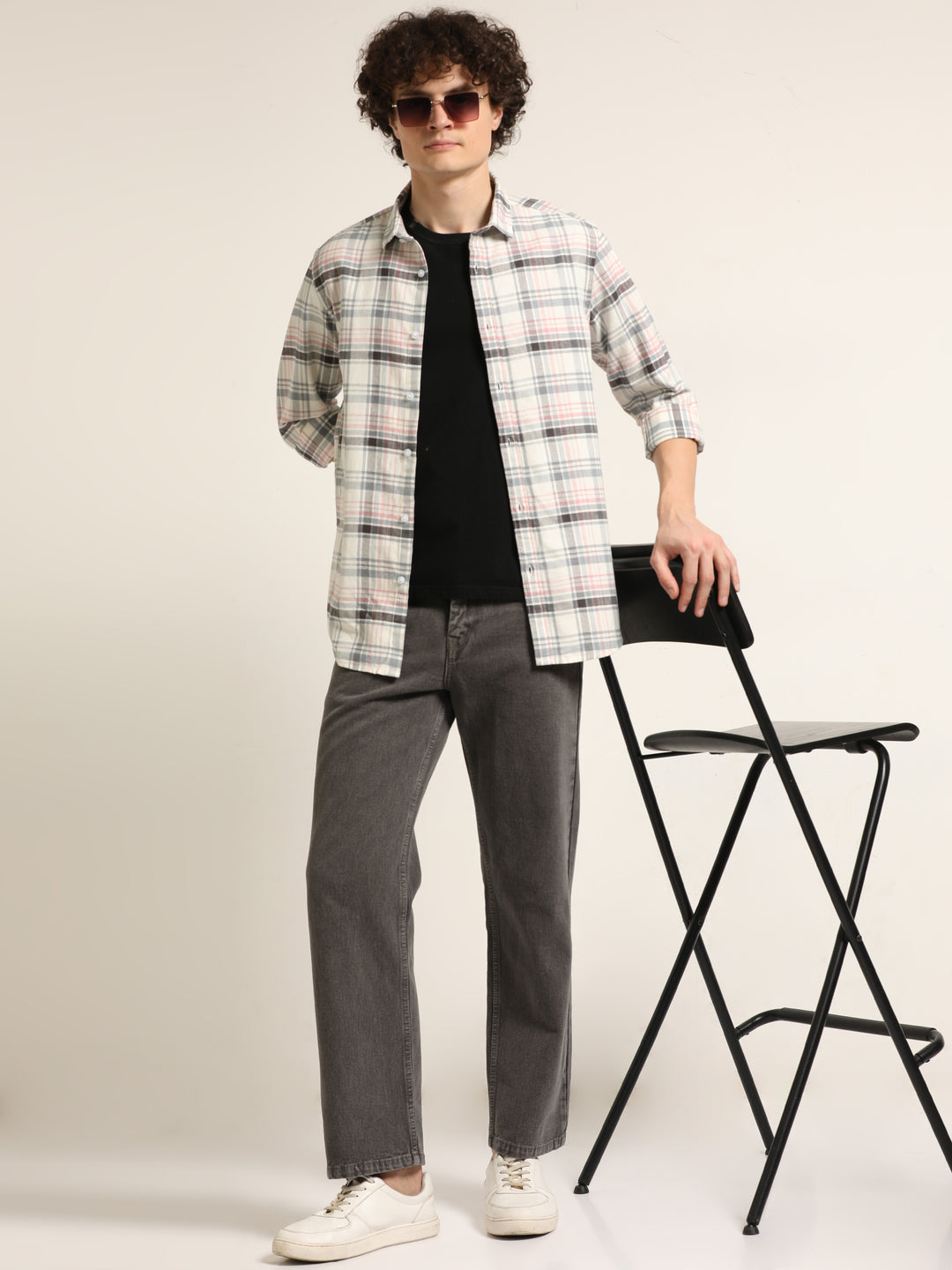 Peach Regular Fit Check Shirt Checks Shirt Bushirt