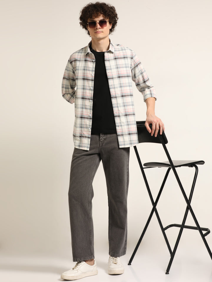 Peach Regular Fit Check Shirt Checks Shirt Bushirt