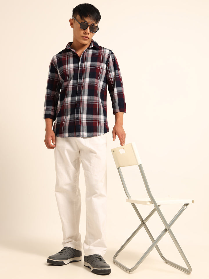 Navy Blue Regular Fit Check Shirt Checks Shirt Bushirt
