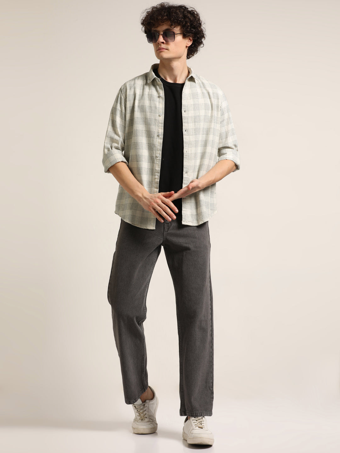Ivory Regular Fit Check Shirt Bushirt