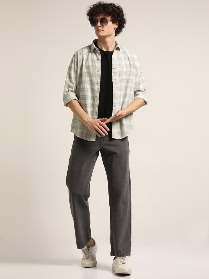 Ivory Regular Fit Check Shirt Bushirt