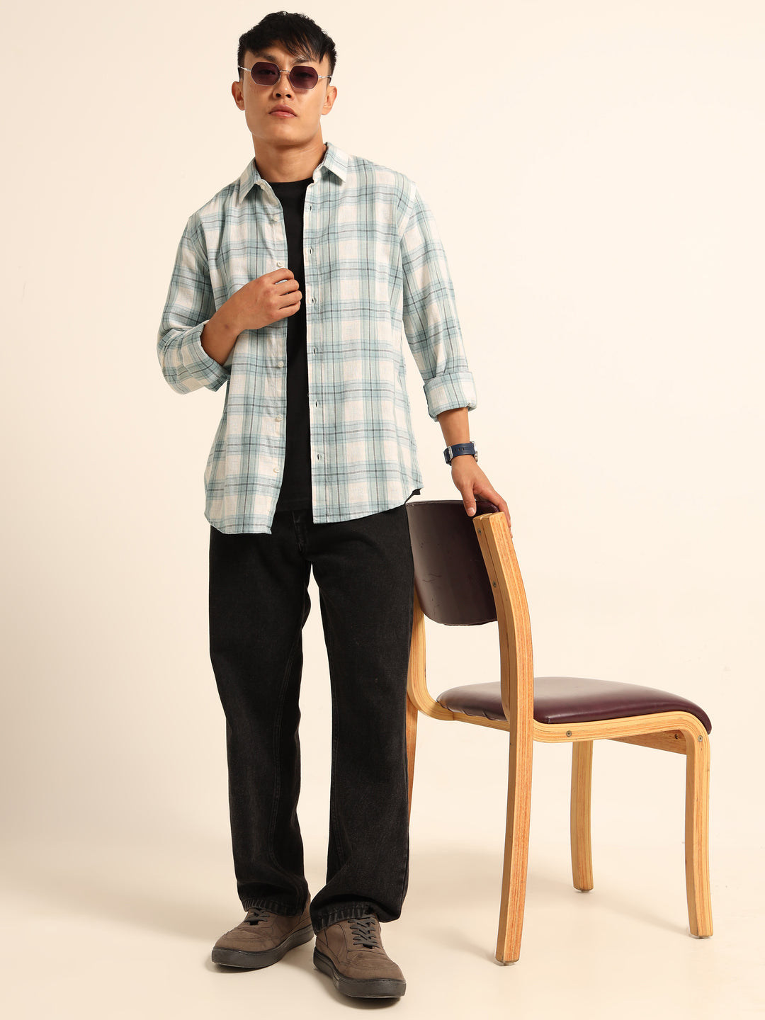 Light Blue Regular Fit Check Shirt Checks Shirt Bushirt