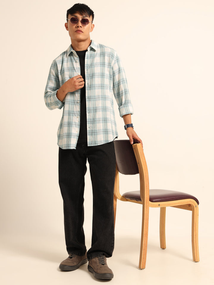 Light Blue Regular Fit Check Shirt Checks Shirt Bushirt