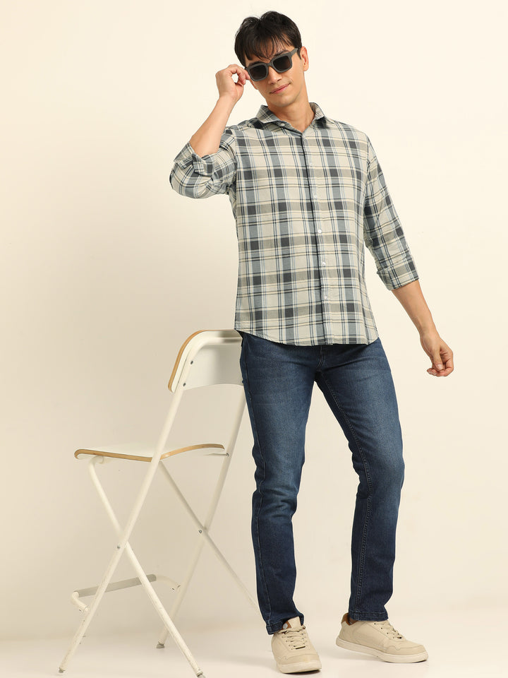 Cream Regular Fit Check Shirt Checks Shirt Bushirt