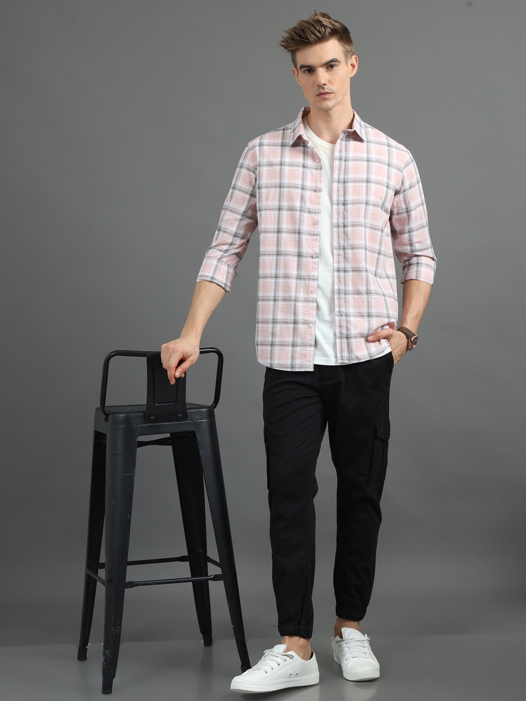 Quardo Light Pink Checks Shirt Checks Shirt Bushirt   