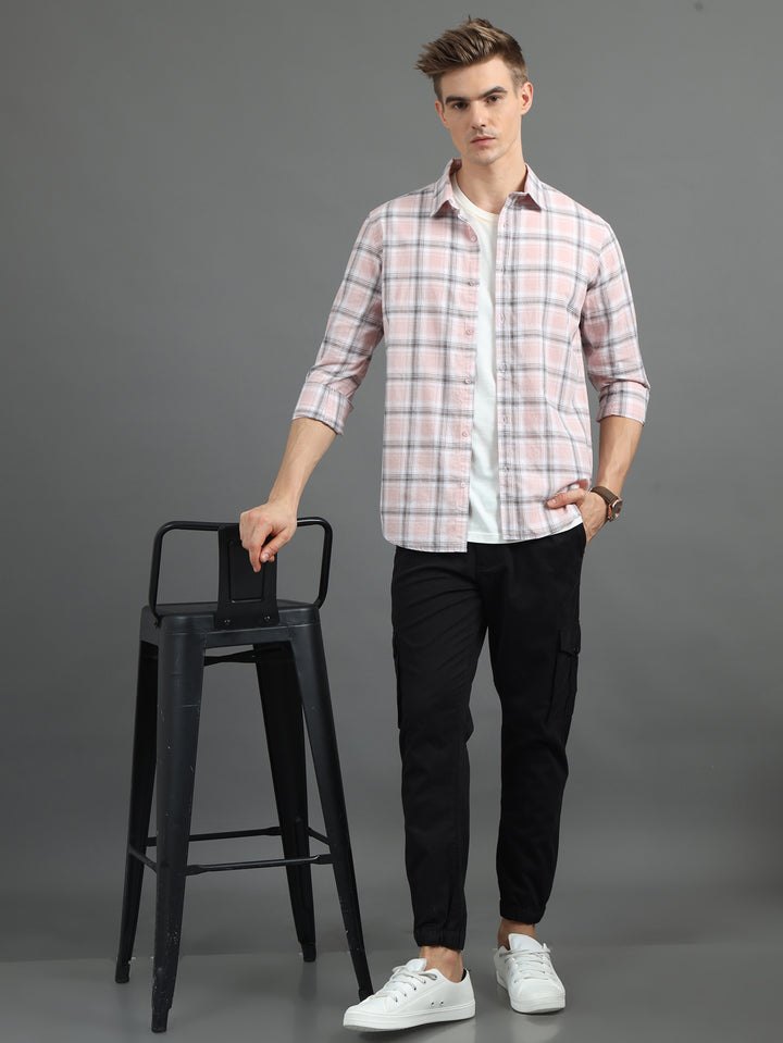 Quardo Light Pink Checks Shirt Checks Shirt Bushirt   