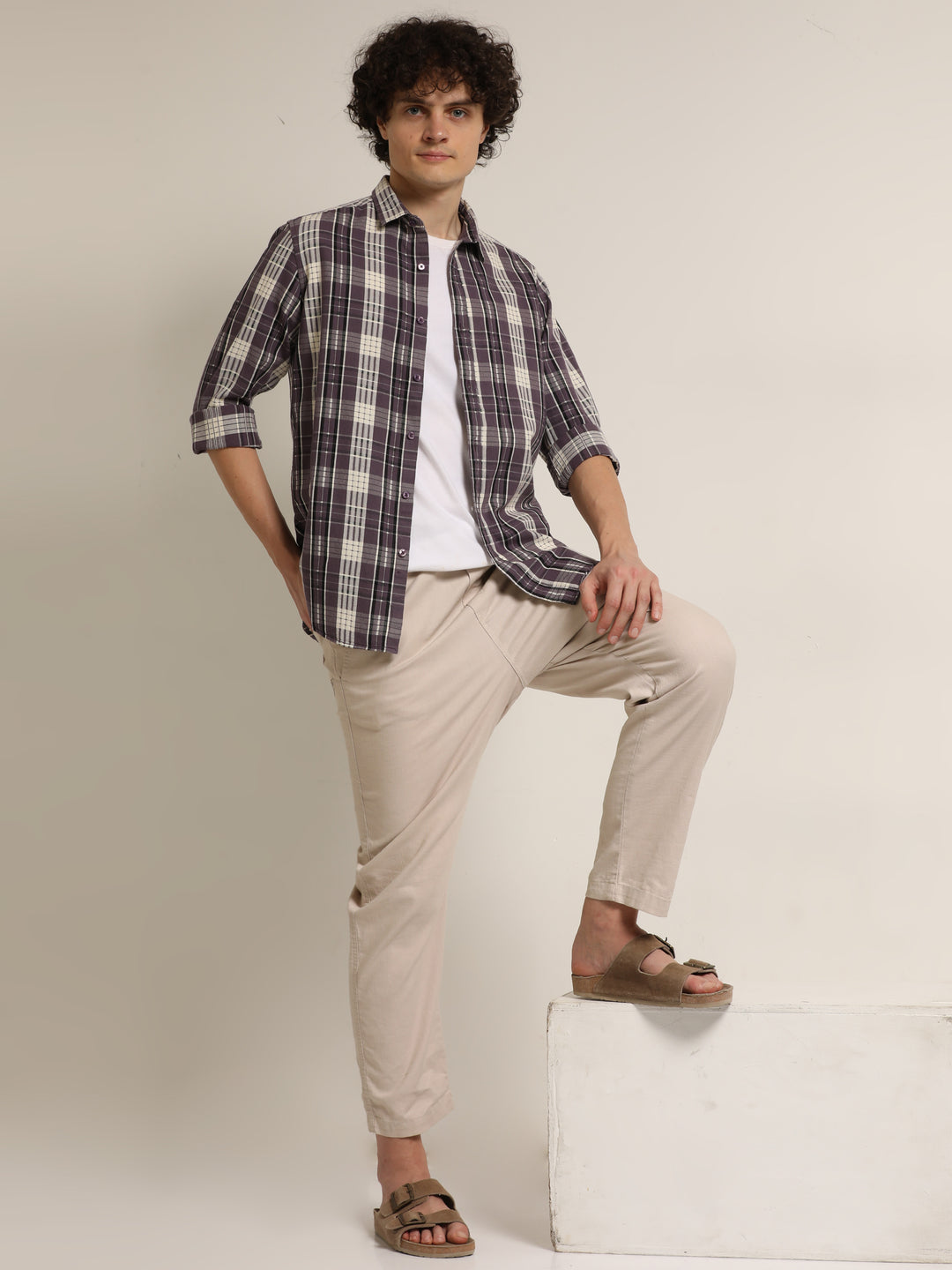 Purple Regular Fit Check Shirt Bushirt