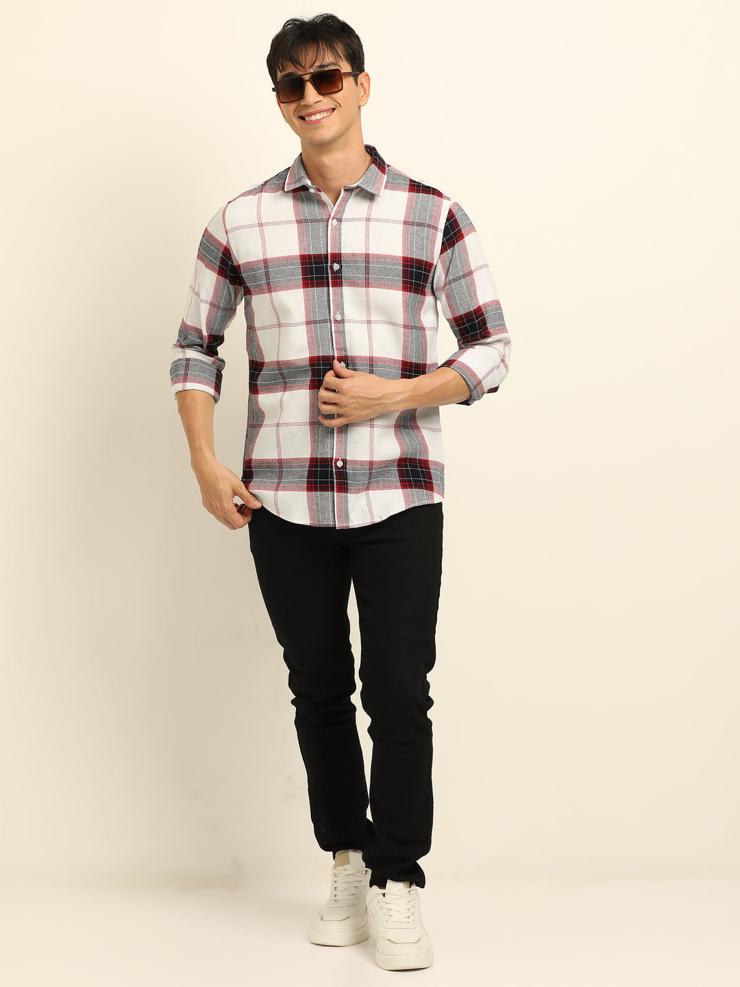 Red Regular Fit Check Shirt Checks Shirt Bushirt