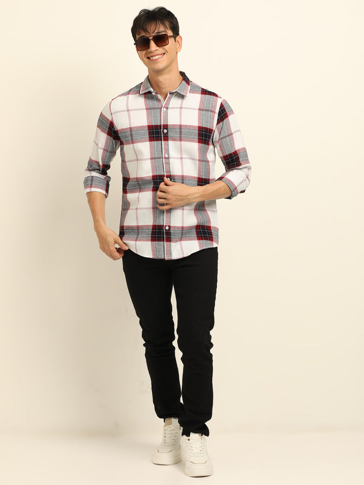Red Regular Fit Check Shirt Checks Shirt Bushirt