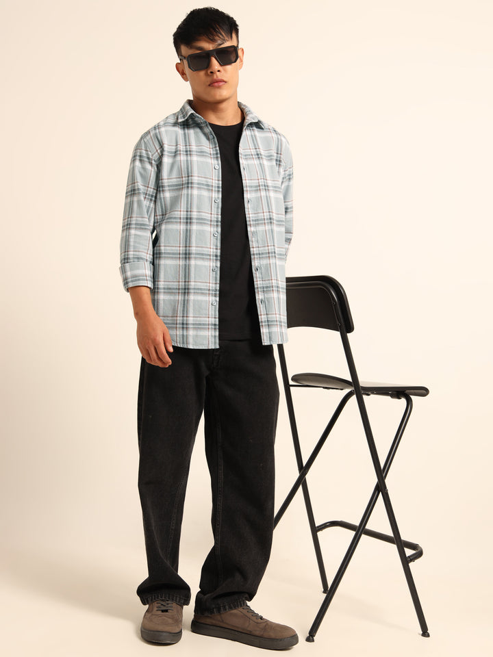 Dusty Blue Regular Fit Check Shirt Checks Shirt Bushirt