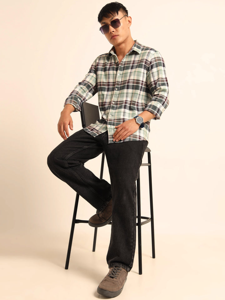 Spanish Green Regular Fit Check Shirt Checks Shirt Bushirt
