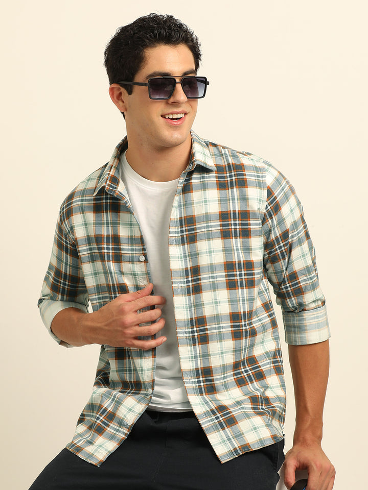 Brown Regular Fit Check Shirt Checks Shirt Bushirt