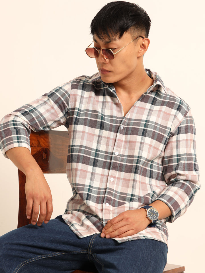 Taupe Regular Fit Check Shirt Checks Shirt Bushirt