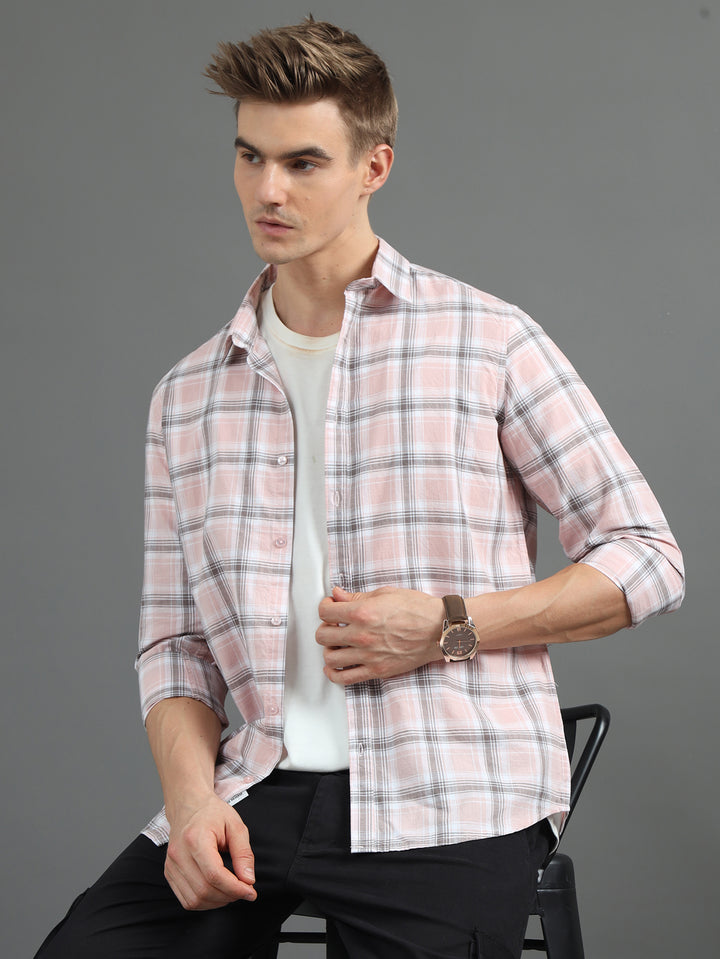 Quardo Light Pink Checks Shirt Checks Shirt Bushirt   
