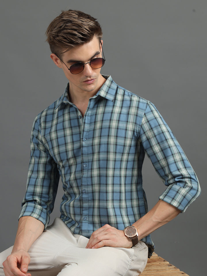 Tartan Grid Turkish Blue Checked Shirt Checks Shirt Bushirt   