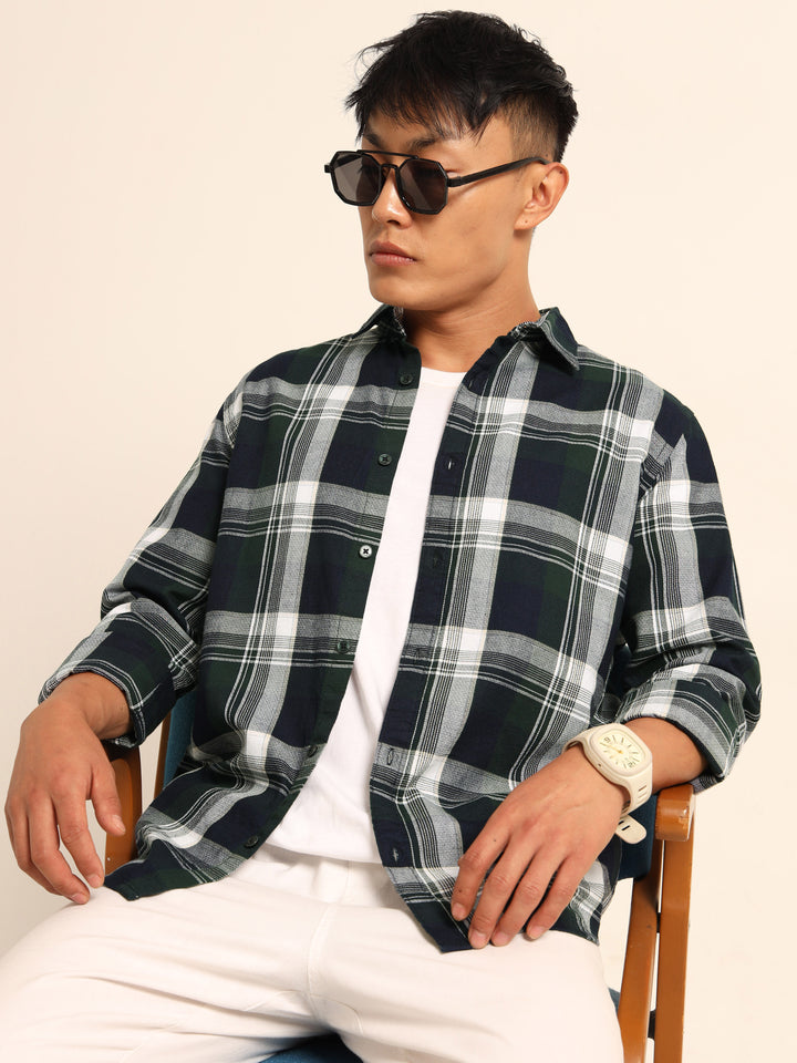 Dark Green Regular Fit Check Shirt Checks Shirt Bushirt