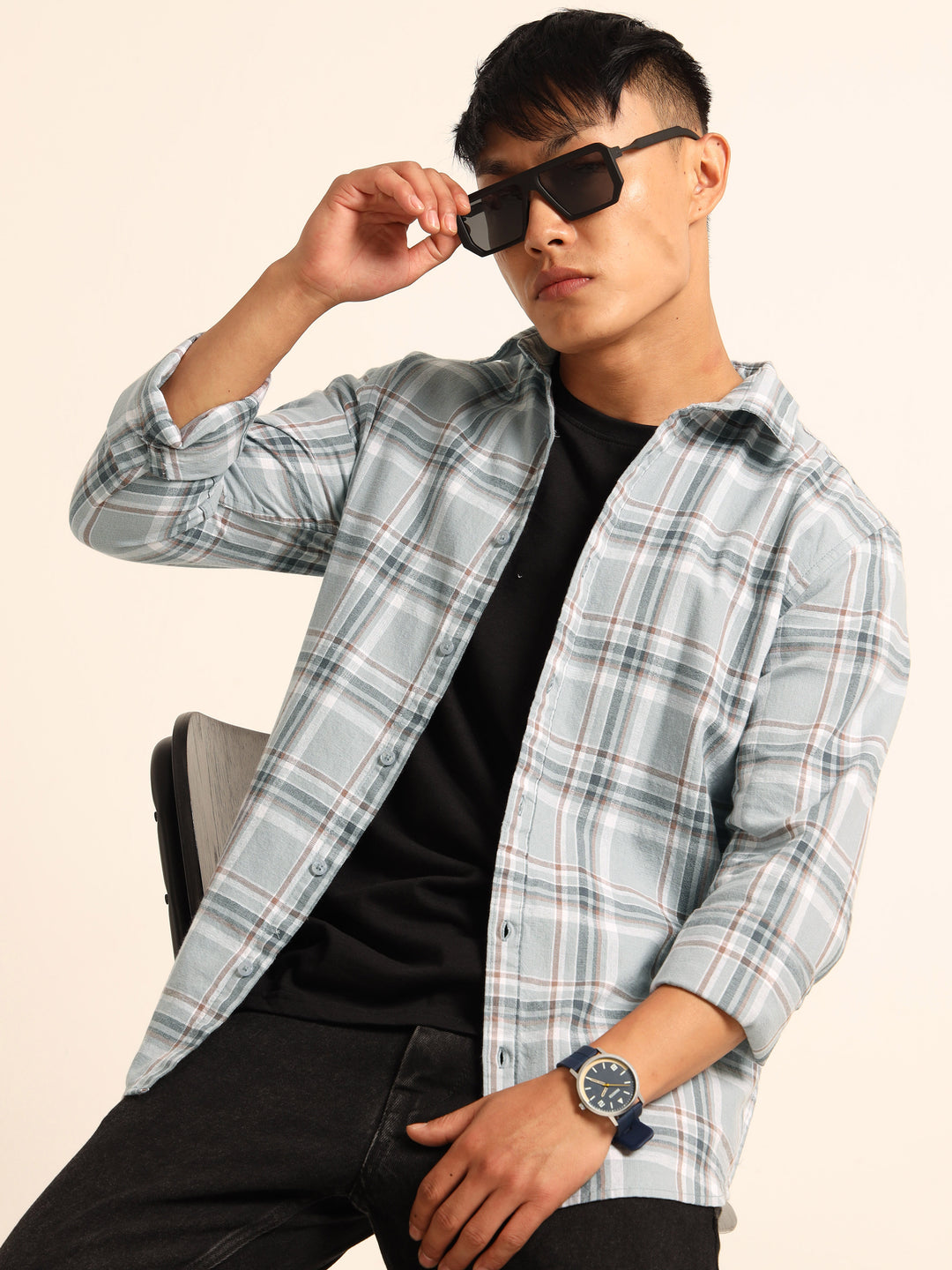 Dusty Blue Regular Fit Check Shirt Checks Shirt Bushirt