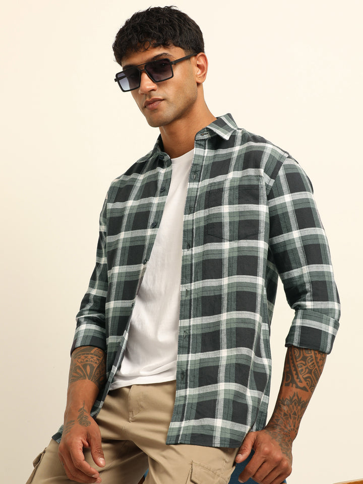 Dark Grey Regular Fit Check Shirt Checks Shirt Bushirt