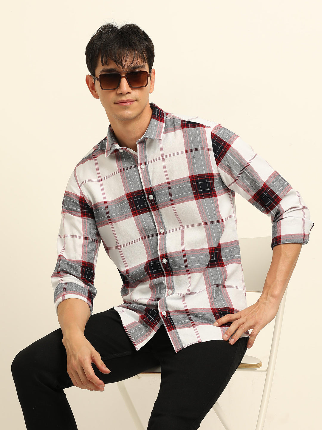 Red Regular Fit Check Shirt Checks Shirt Bushirt