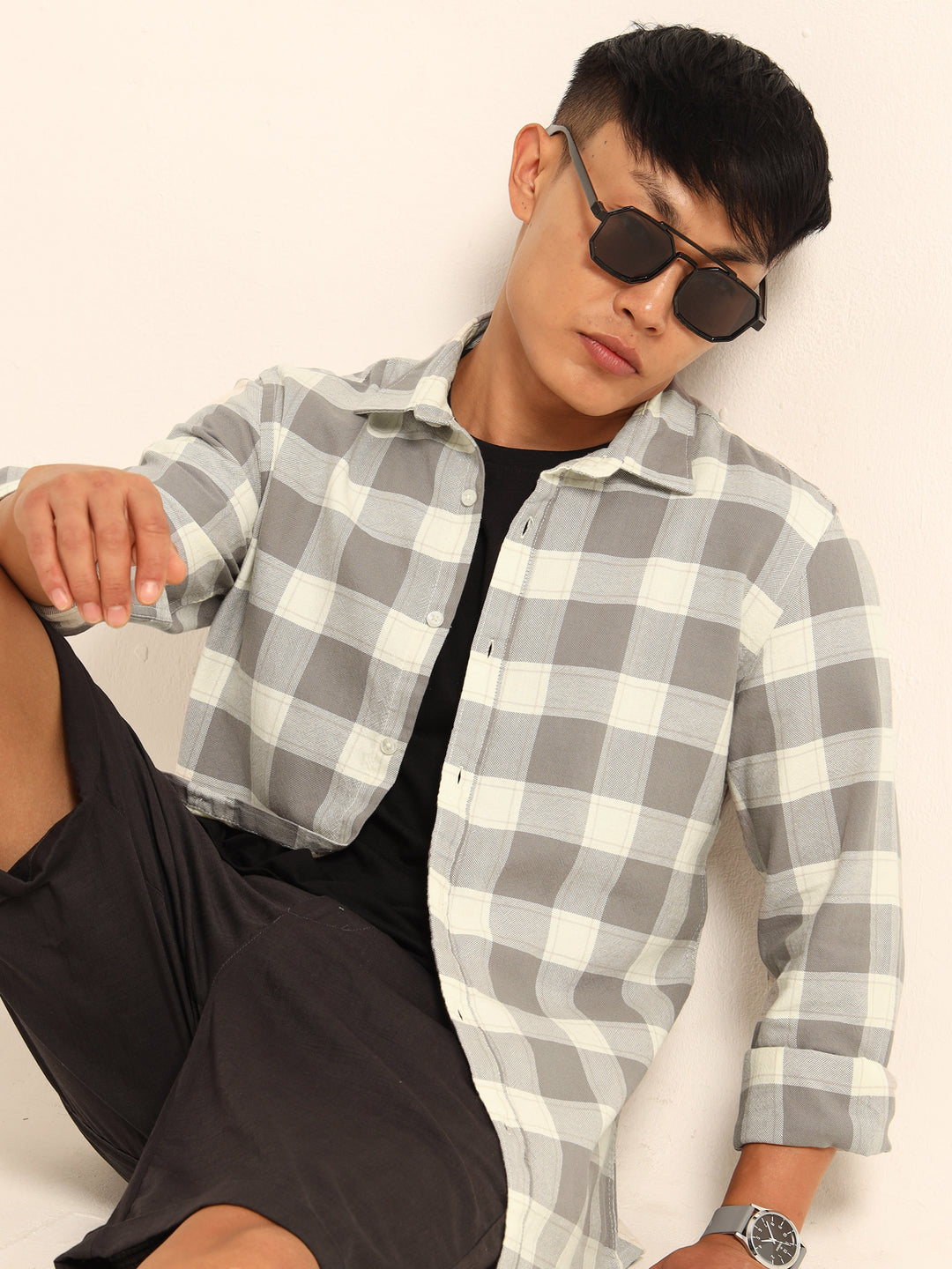 Ash Grey Regular Fit Check Shirt Checks Shirt Bushirt