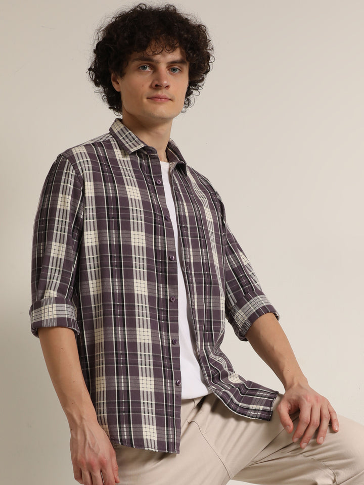 Purple Regular Fit Check Shirt Bushirt