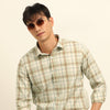 Cream Checks Regular Fit Shirt Checks Shirt Bushirt