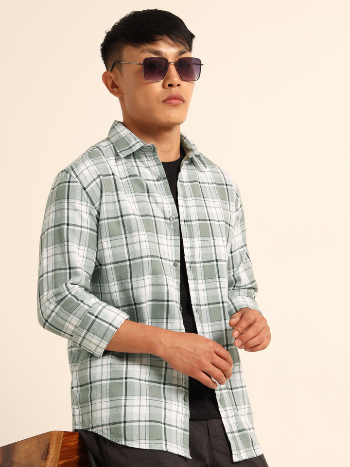 Misty Grey Regular Fit Check Shirt Checks Shirt Bushirt