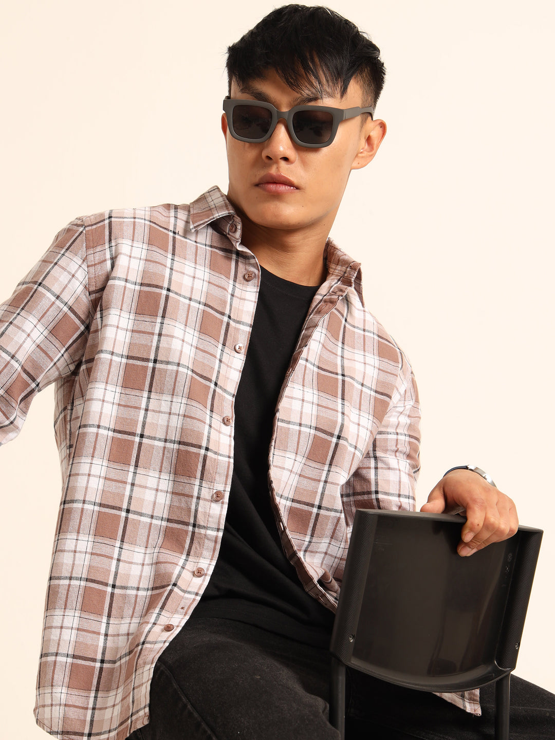 Tuscan Brown Regular Fit Check Shirt Checks Shirt Bushirt