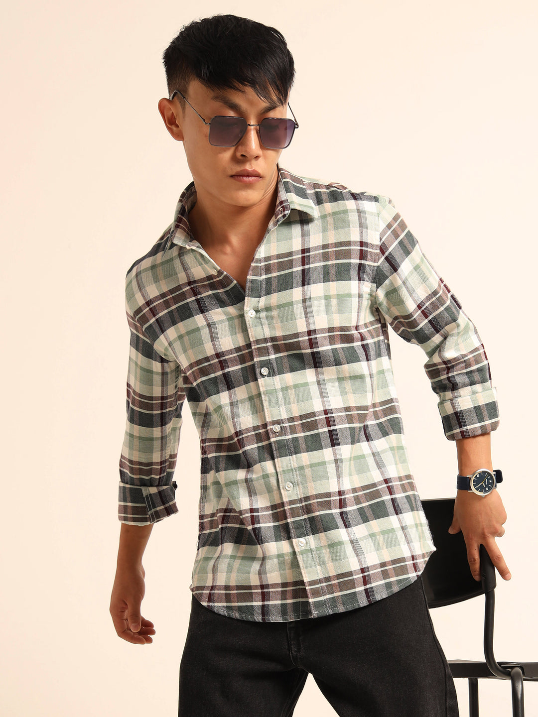 Spanish Green Regular Fit Check Shirt Checks Shirt Bushirt