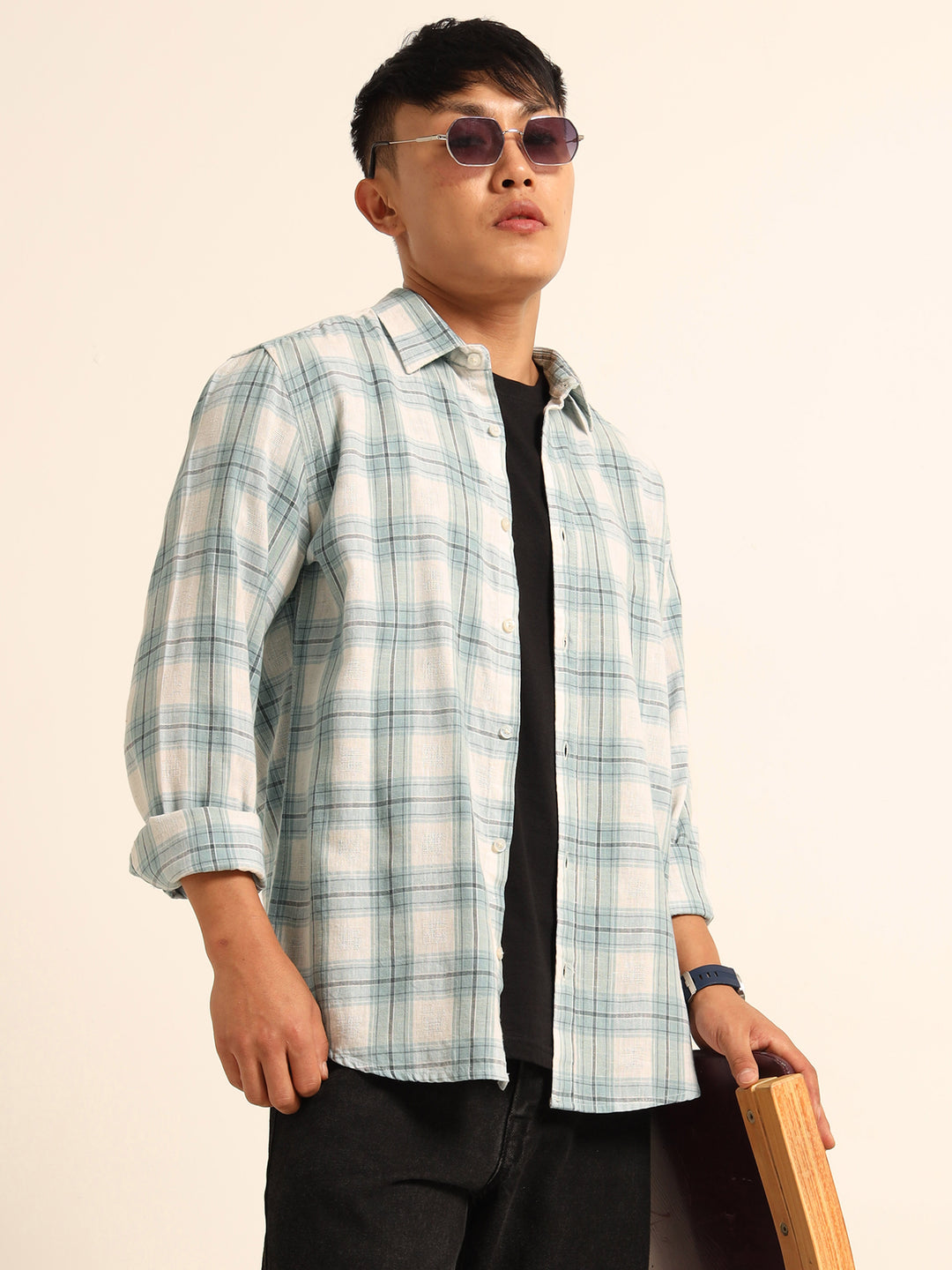 Light Blue Regular Fit Check Shirt Checks Shirt Bushirt