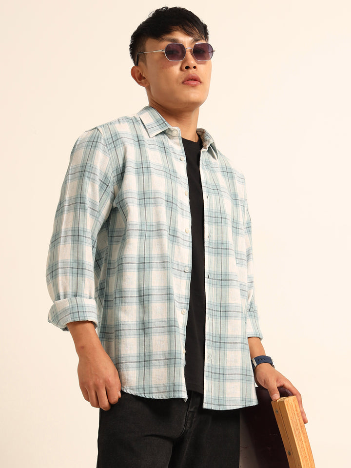 Light Blue Regular Fit Check Shirt Checks Shirt Bushirt