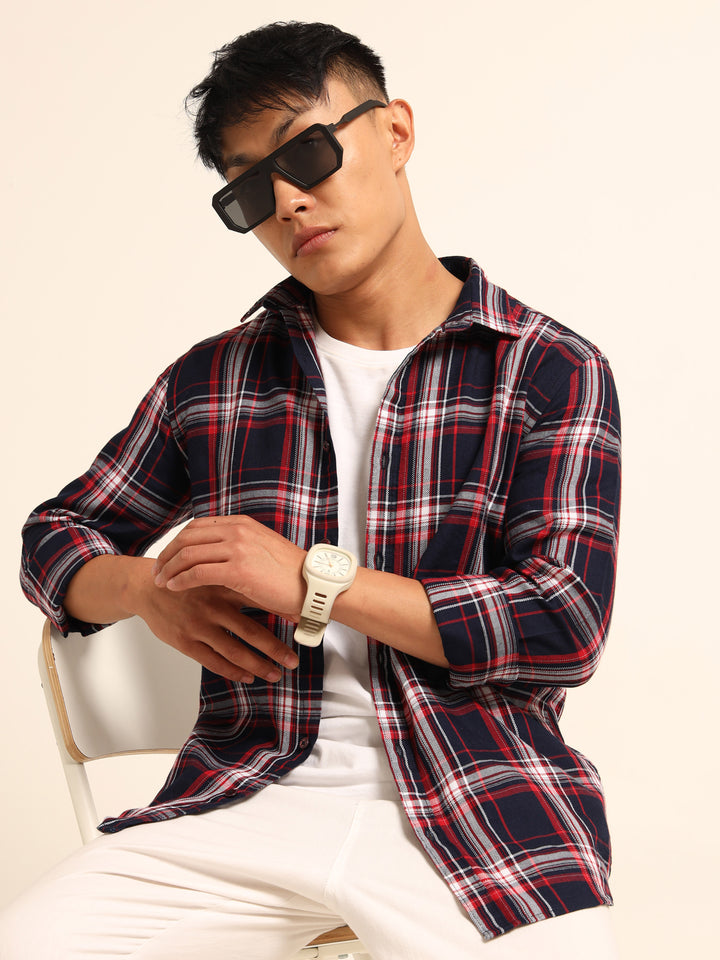 Red Regular Fit Check Shirt Checks Shirt Bushirt