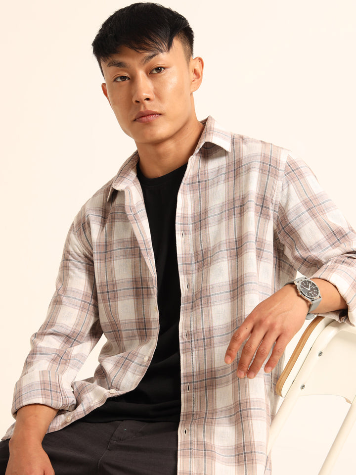 Light Mauve Regular Fit Check Shirt Checks Shirt Bushirt