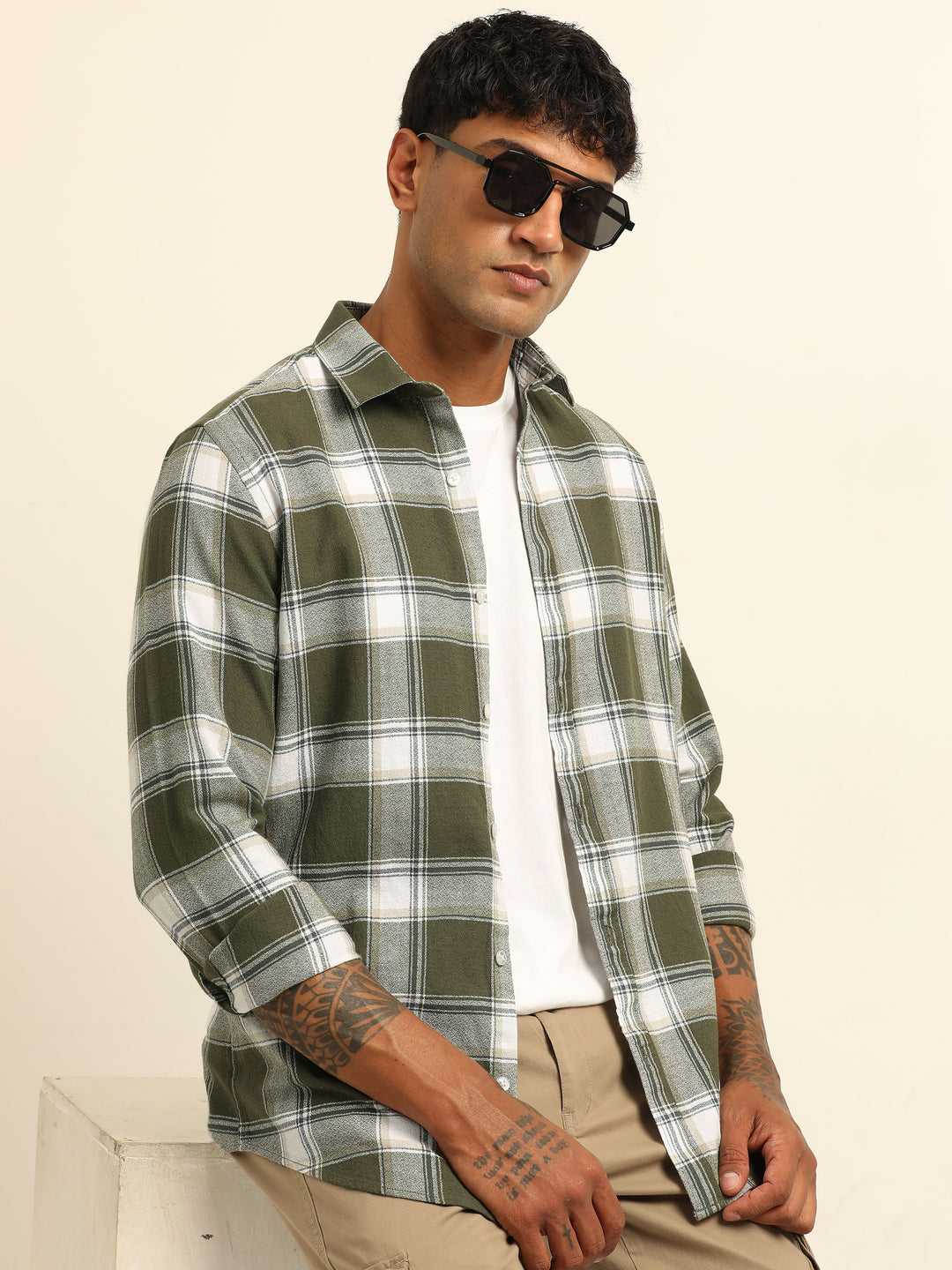 Mint Green Regular Fit Check Shirt Checks Shirt Bushirt